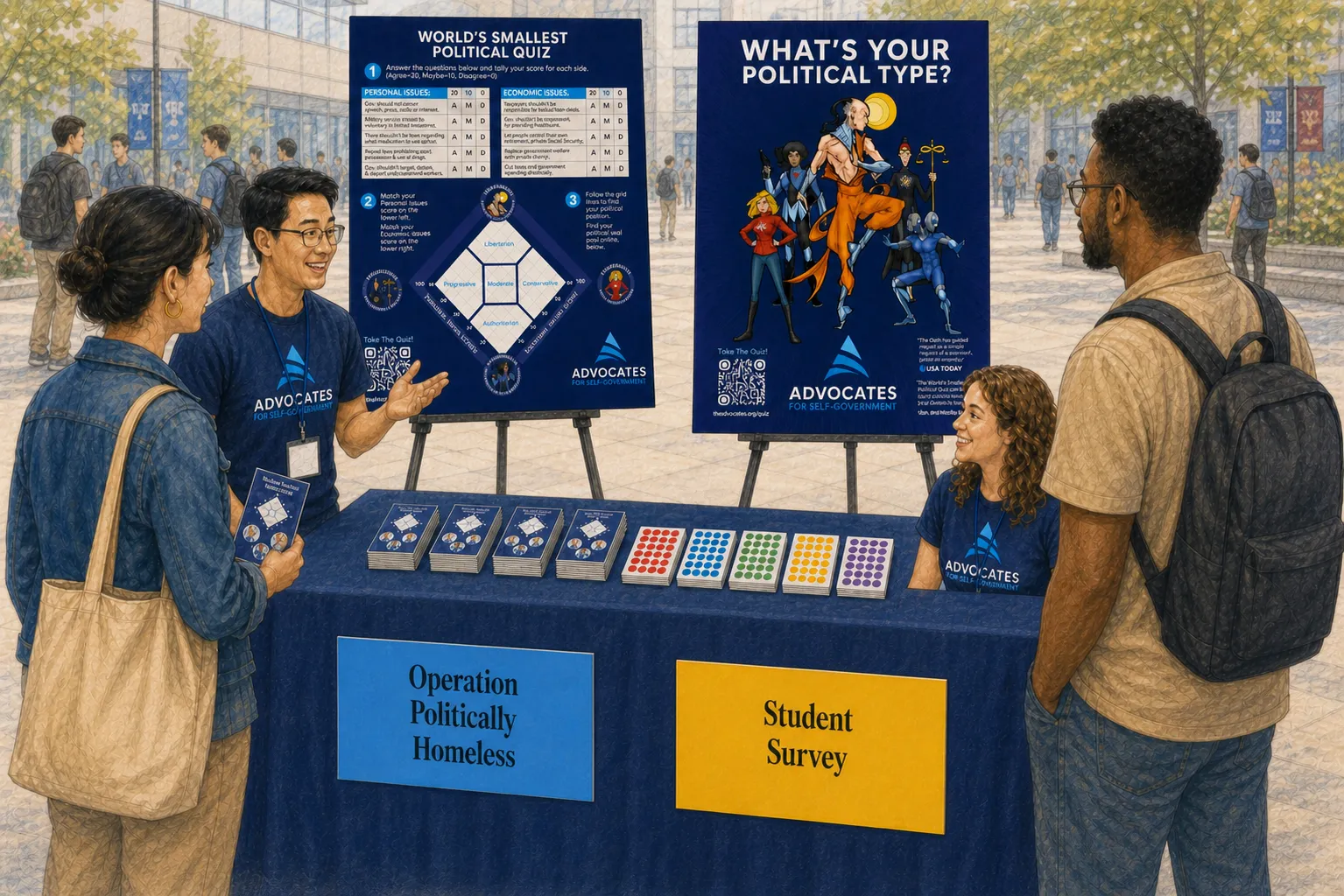 An outdoor OPH booth with both Diamond Chart posters, printed banners, and organizers ready to greet participants.