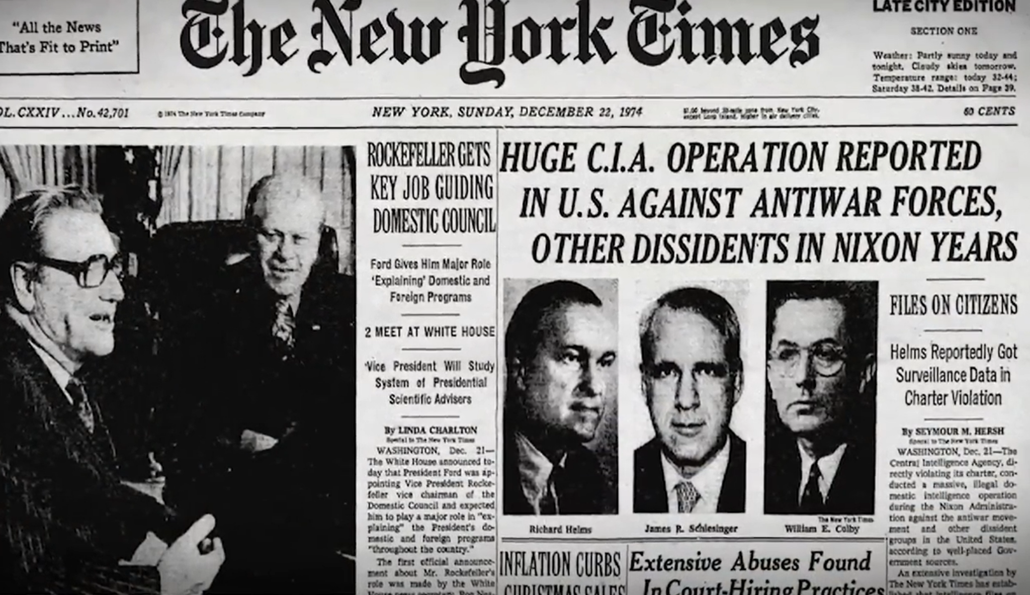 Front page of The New York Times on December 22, 1974.